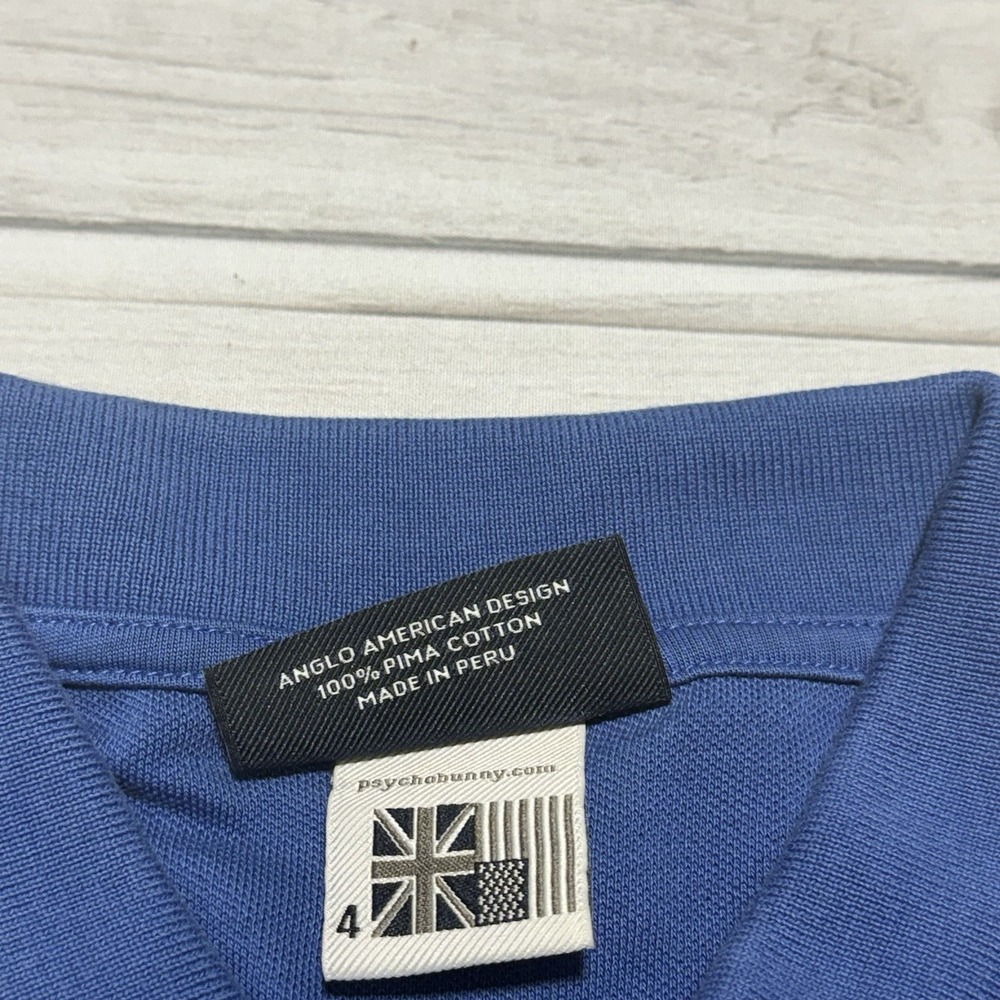 Psycho Bunny Polo Shirt Mens 4 Small Blue Skull Crossbones Short Sleeve Pima - Picture 6 of 6